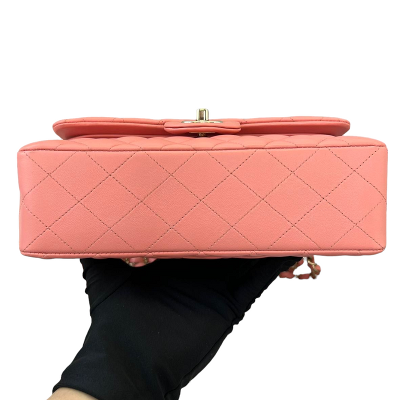 Lambskin Quilted Small Double Flap Pink GHW