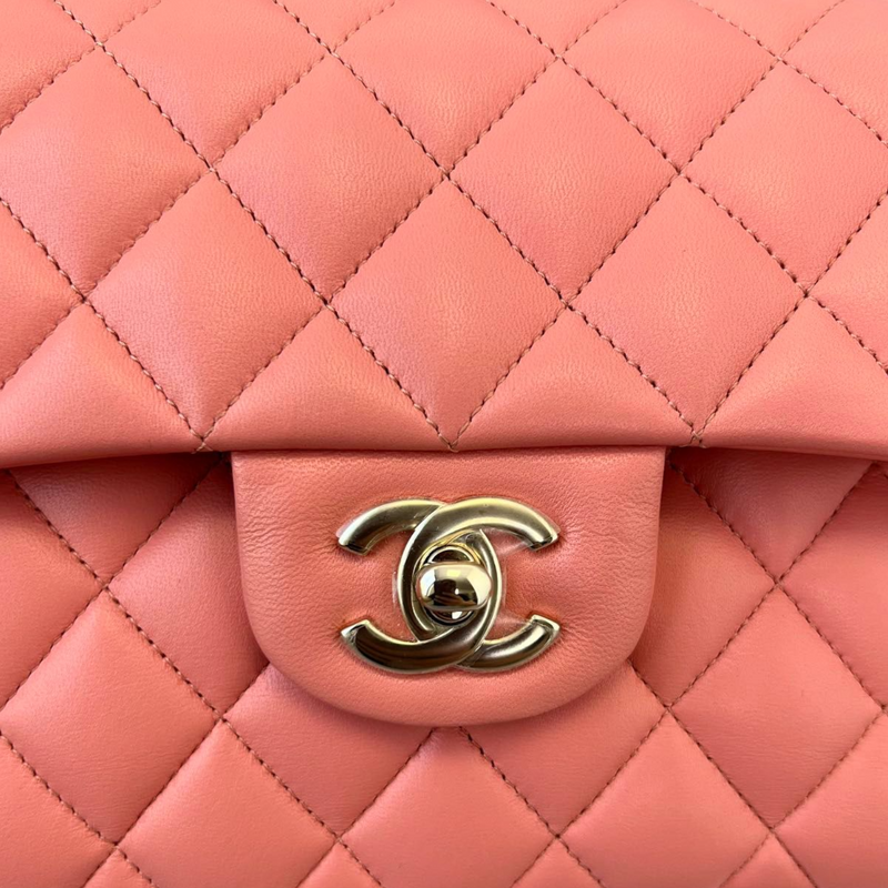 Small Double Flap Lambskin Quilted Pink GHW