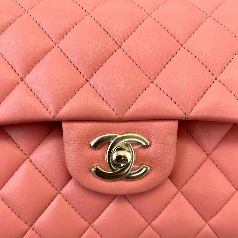 Lambskin Quilted Small Double Flap Pink GHW