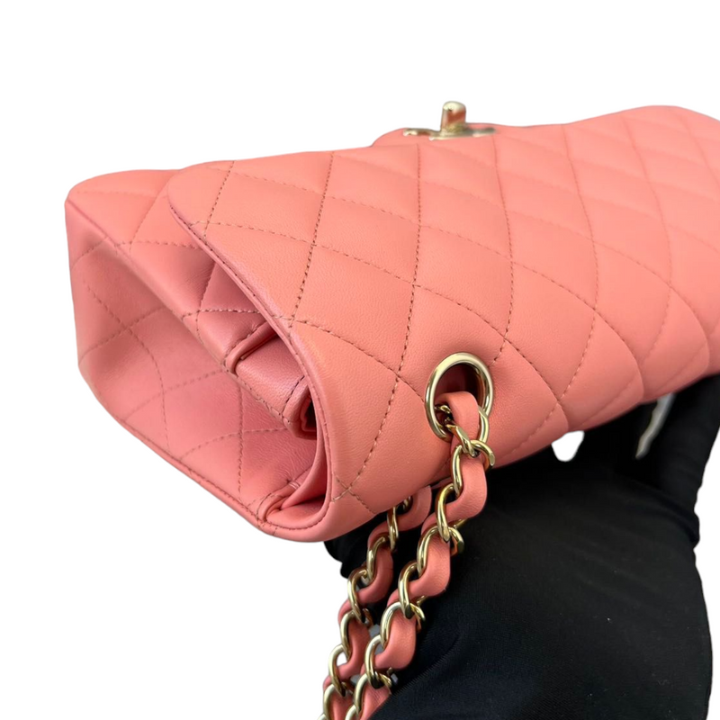 Small Double Flap Lambskin Quilted Pink GHW
