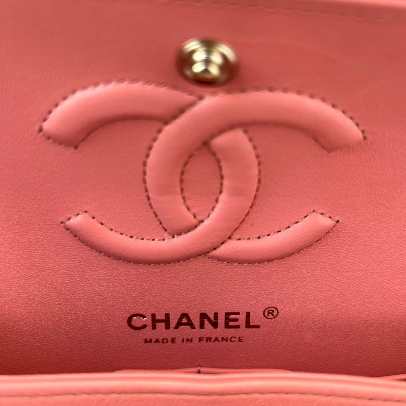 Small Double Flap Lambskin Quilted Pink GHW