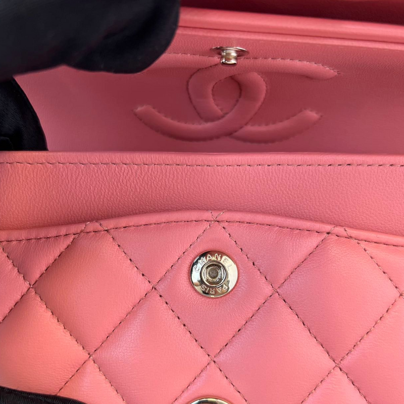 Lambskin Quilted Small Double Flap Pink GHW