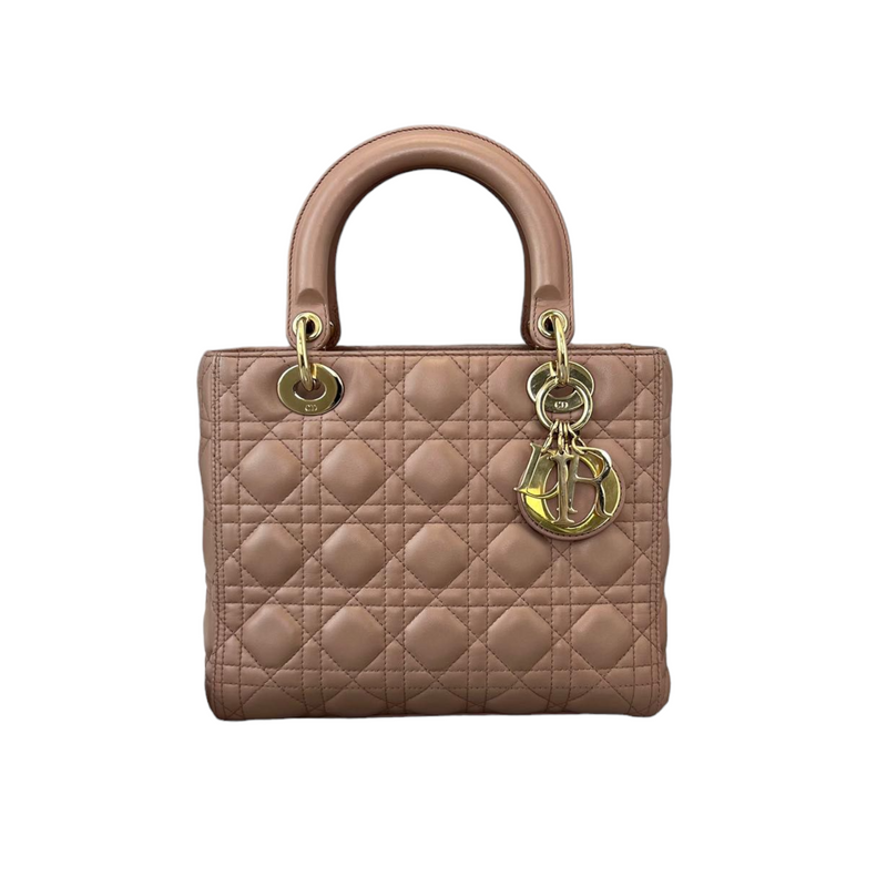 Lambskin Cannage Medium Lady Dior Top Flap Beige GHW