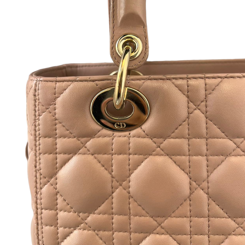 Lambskin Cannage Medium Lady Dior Top Flap Beige GHW