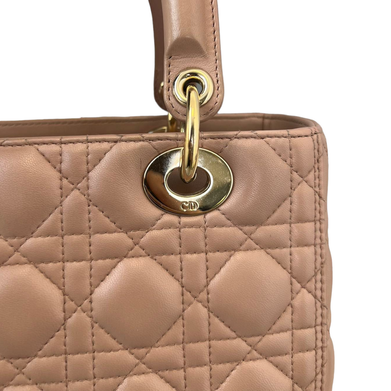 Lambskin Cannage Medium Lady Dior Top Flap Beige GHW