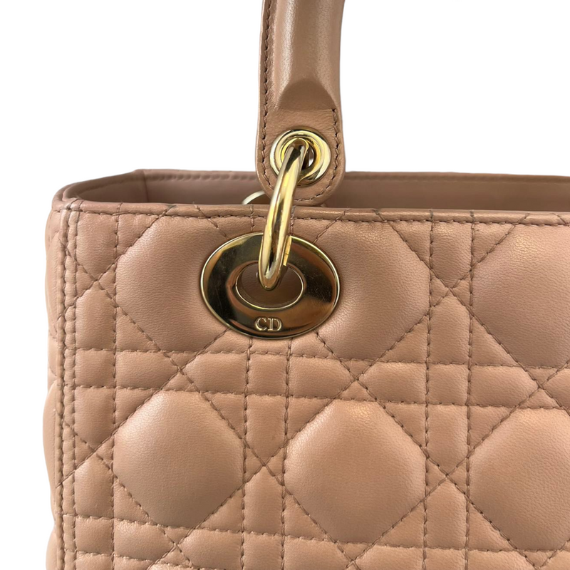 Lambskin Cannage Medium Lady Dior Top Flap Beige GHW