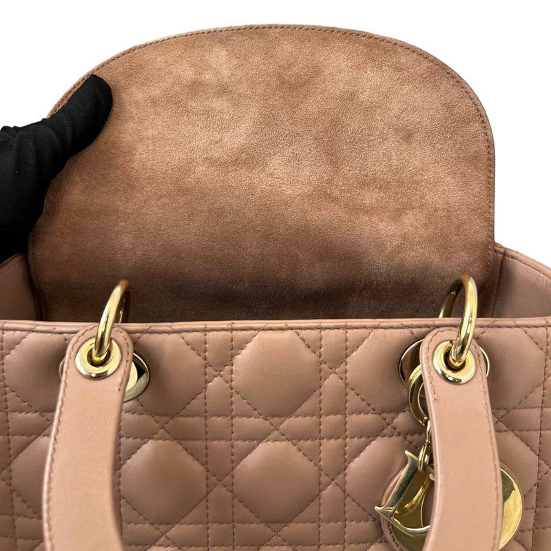 Lambskin Cannage Medium Lady Dior Top Flap Beige GHW