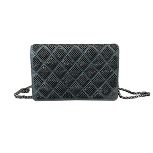 Crystal Quilted Wallet On Chain WOC Dark Blue SHW