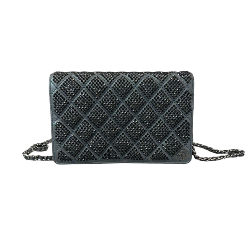 Crystal Quilted Wallet On Chain WOC Dark Blue SHW