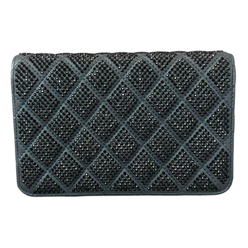 Crystal Quilted Wallet On Chain WOC Dark Blue SHW