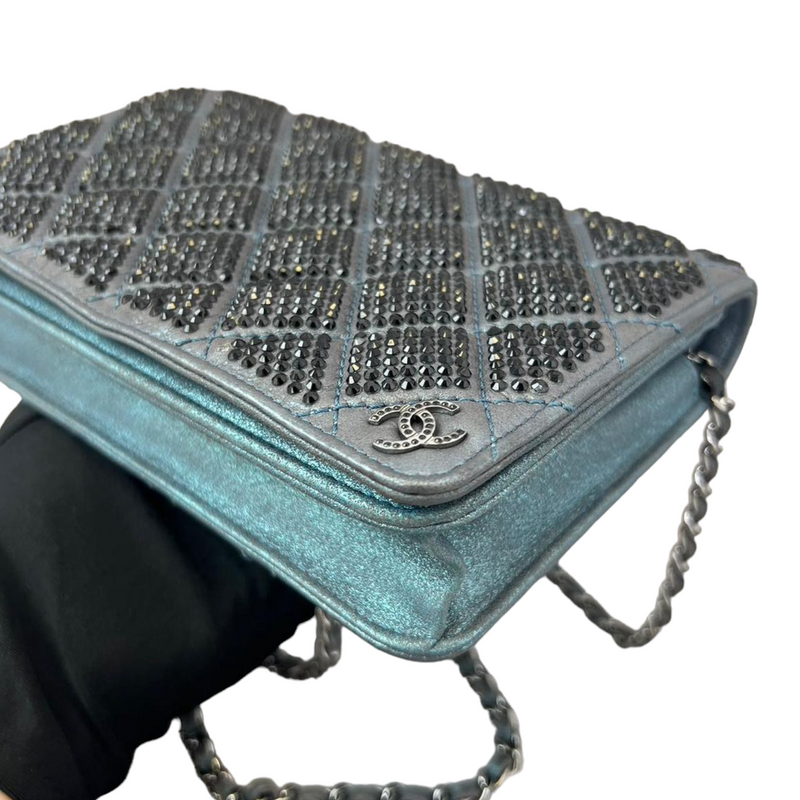 Crystal Quilted Wallet On Chain WOC Dark Blue SHW