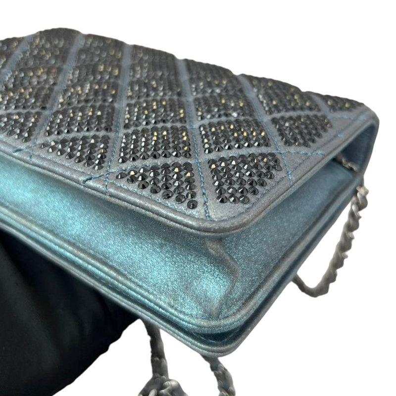 Crystal Quilted Wallet On Chain WOC Dark Blue SHW