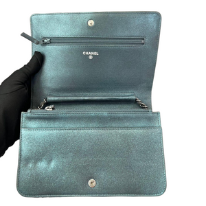 Crystal Quilted Wallet On Chain WOC Dark Blue SHW