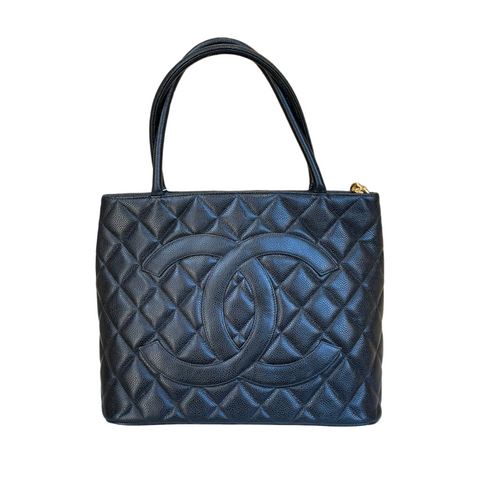 Chanel Navy Blue Canvas Vintage Gabrielle Coco Silhouette Print Drawstring Bucket Bag