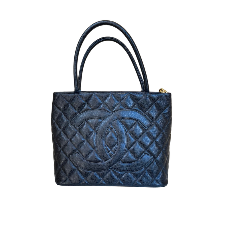 Caviar Quilted Vintage Medallion Tote Black GHW