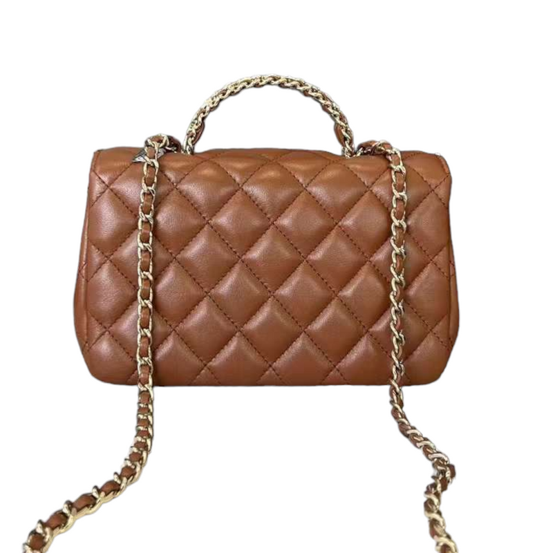 Chanel 23A Caramel Lambskin Metal Trimmed Top Handle Vanity Case with