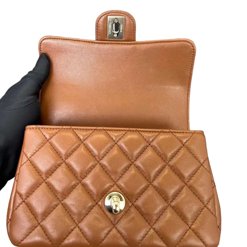 Mini Crystal Top Handle Rectangular Caramel GHW