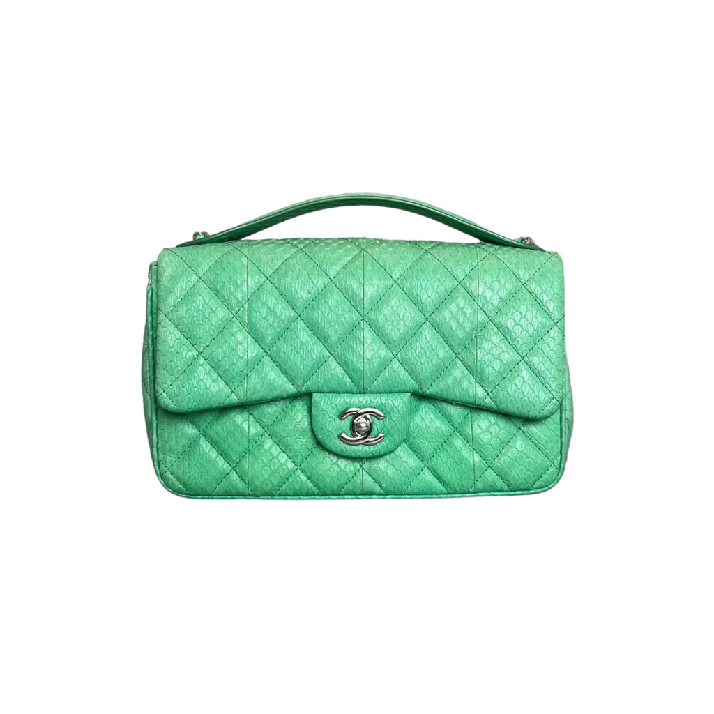 Easy Carry Flap Bag Quilted Snakeskin Medium Green SHW