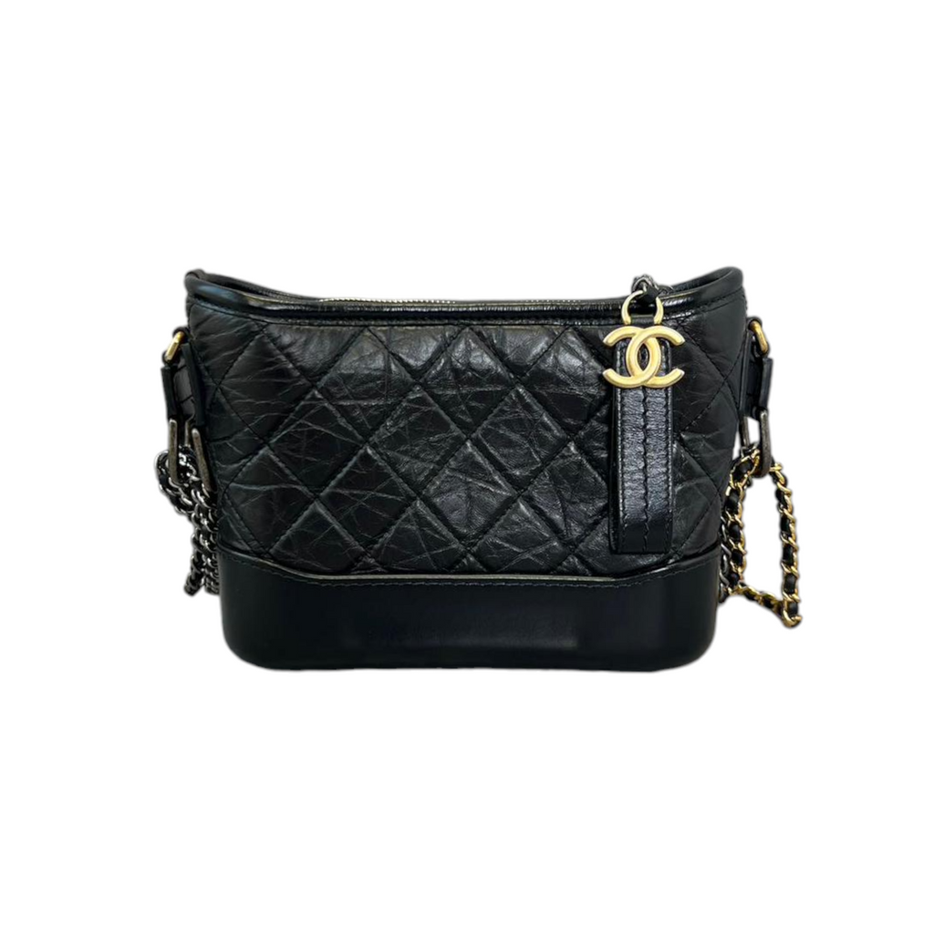 Aged Calfskin Quilted Small Gabrielle Hobo Black MHW