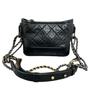 Aged Calfskin Quilted Small Gabrielle Hobo Black MHW