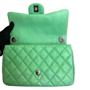 Easy Carry Flap Bag Quilted Snakeskin Medium Green SHW