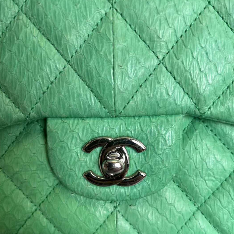 Easy Carry Flap Bag Quilted Snakeskin Medium Green SHW