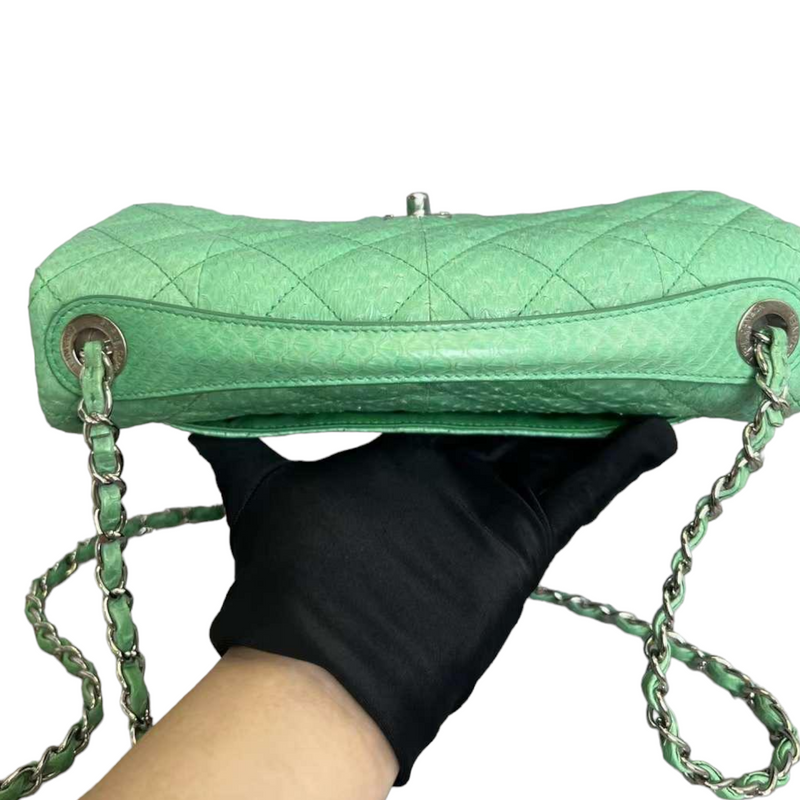 Easy Carry Flap Bag Quilted Snakeskin Medium Green SHW