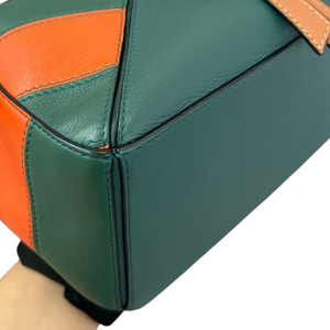 Calfskin Rugby Small Puzzle Bag Orange and Green SHW