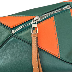 Calfskin Rugby Small Puzzle Bag Orange and Green SHW
