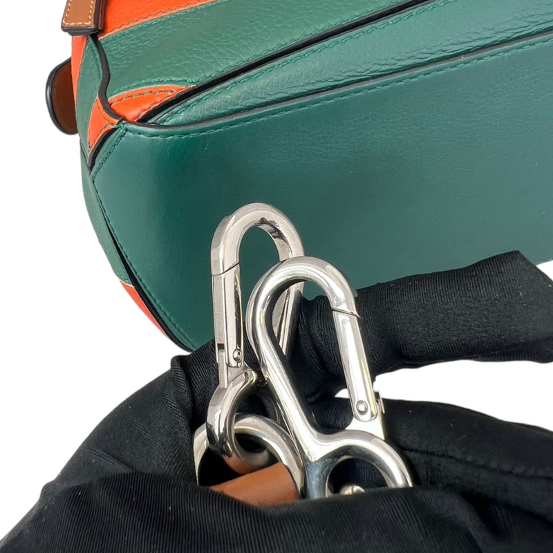 Calfskin Rugby Small Puzzle Bag Orange and Green SHW