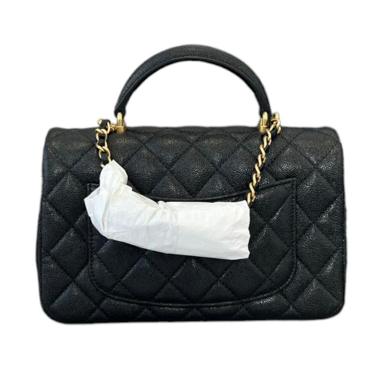 Caviar Quilted Mini Top Handle Rectangular Caviar Black GHW