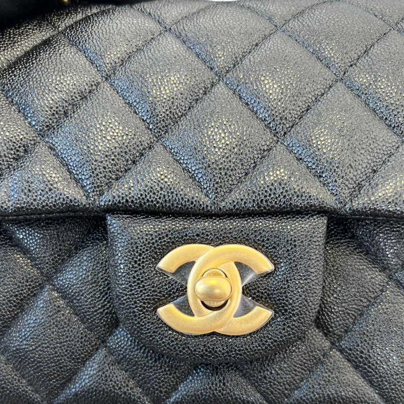Chanel Caviar Calfskin Quilted Small Top Handle Flap Black