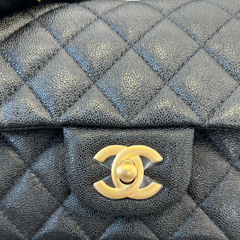 Caviar Quilted Mini Top Handle Rectangular Caviar Black GHW