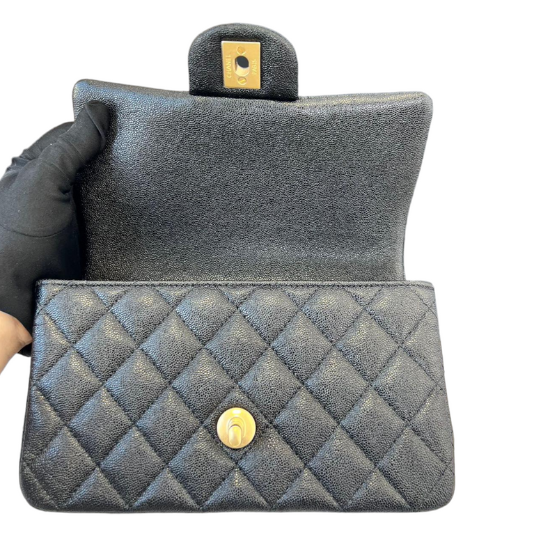 Caviar Quilted Mini Top Handle Rectangular Caviar Black GHW