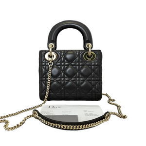 Lambskin Cannage Mini Lady Dior Black Gold Strap GHW