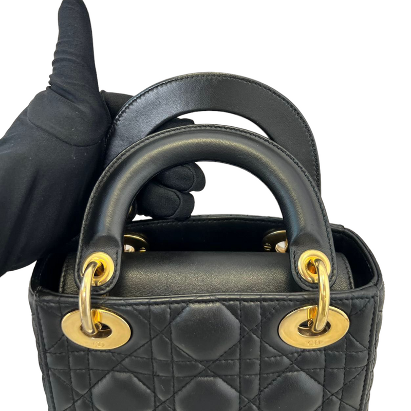 Lambskin Cannage Mini Lady Dior Black GHW