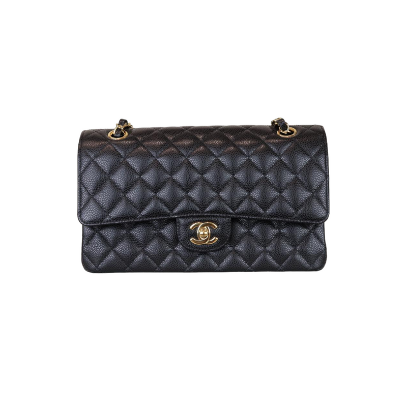 Caviar Quilted Medium Double Flap Black GHW