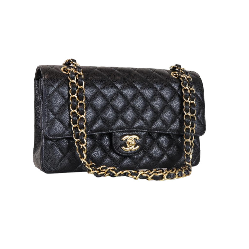 Caviar Quilted Medium Double Flap Black GHW