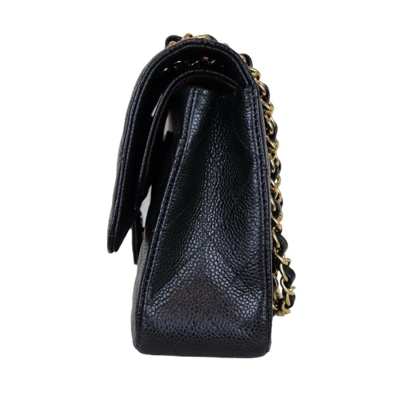 Caviar Quilted Medium Double Flap Black GHW