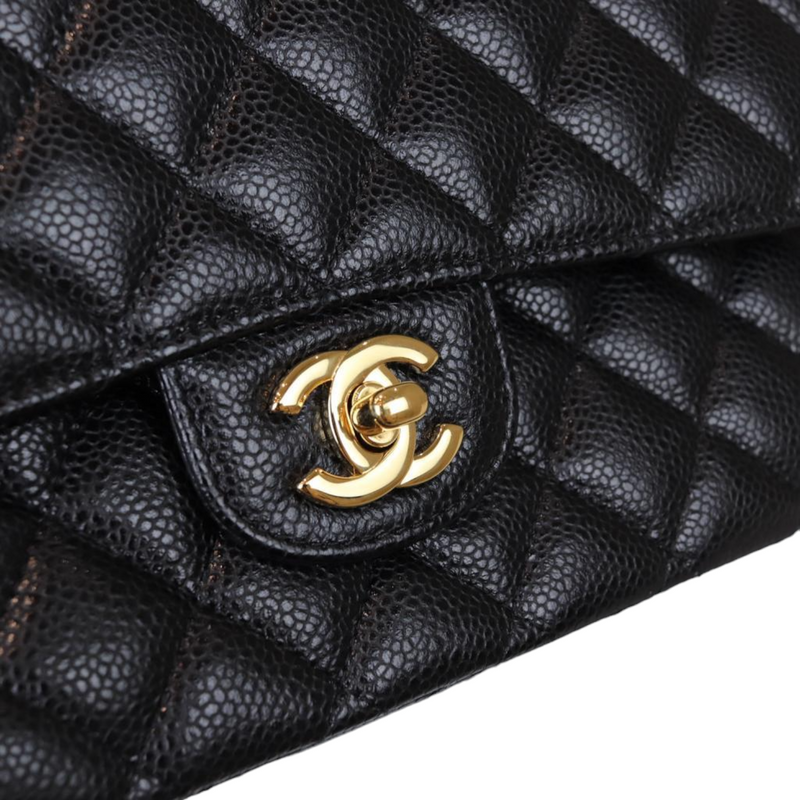 Caviar Quilted Medium Double Flap Black GHW