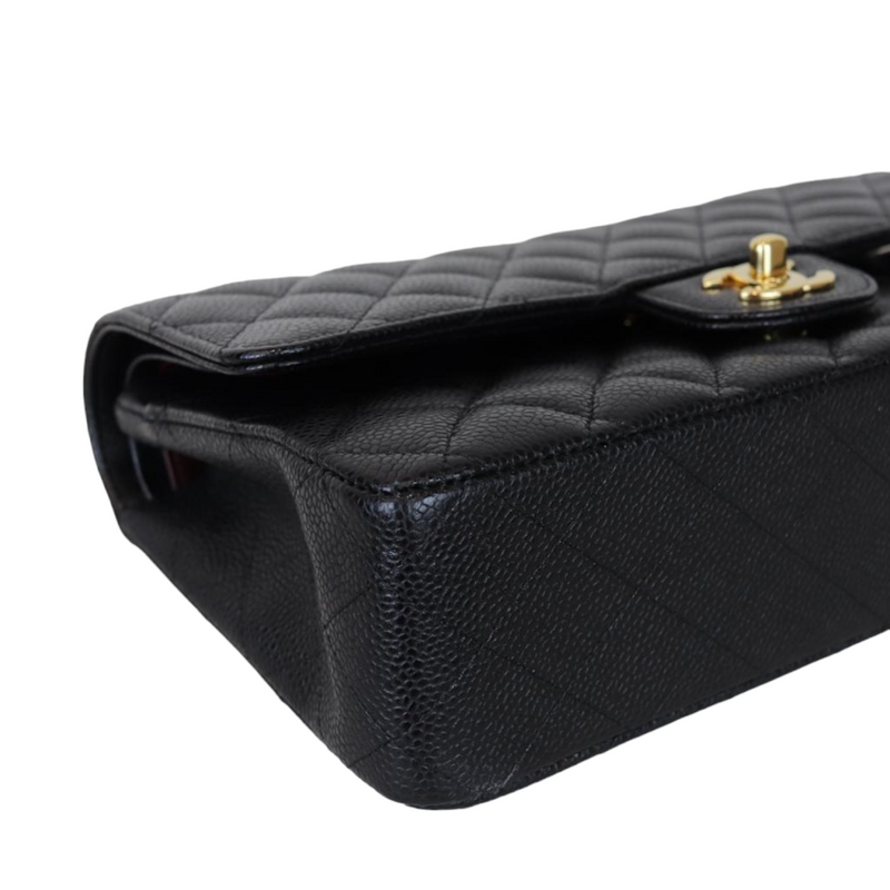 Caviar Quilted Medium Double Flap Black GHW