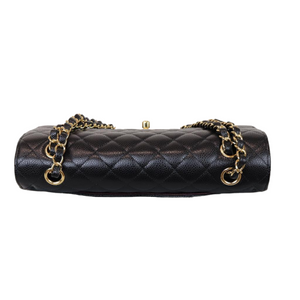 Caviar Quilted Medium Double Flap Black GHW