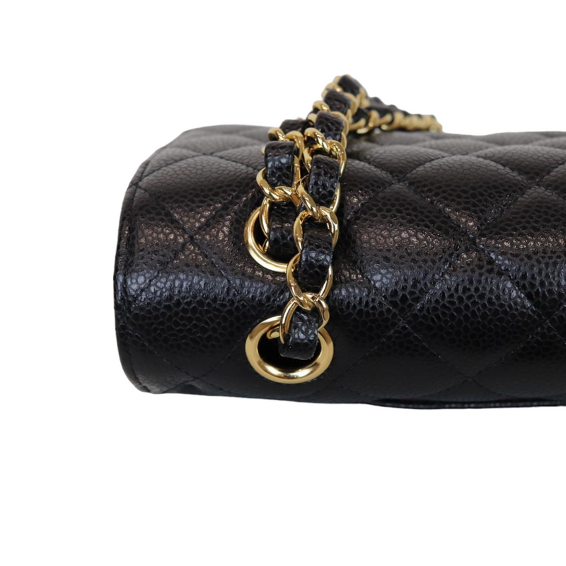 Caviar Quilted Medium Double Flap Black GHW