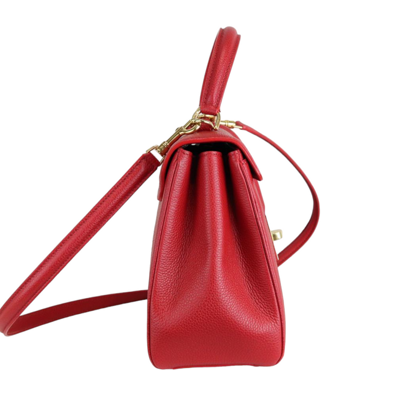 Grained Calfskin Small 16 Top Handle Red GHW