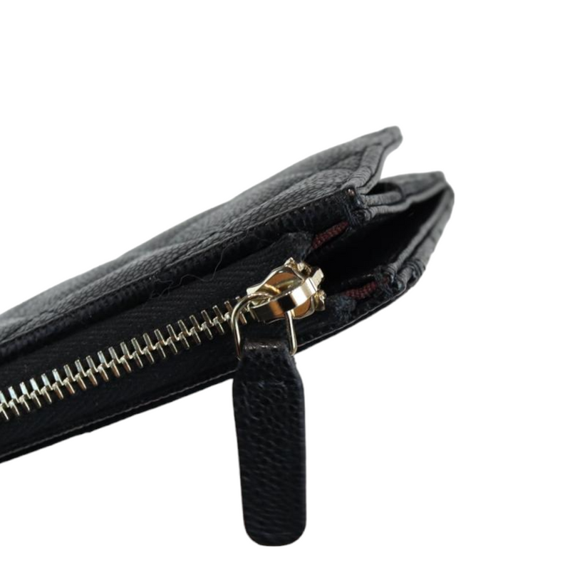Caviar Quilted Long Flap Wallet With Top Zipper Black GHW
