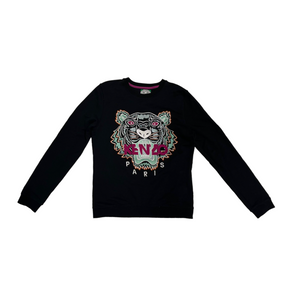 Women Tiger Embroidered Cotton Medium Sweater Black