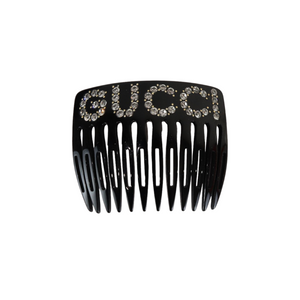 Crystal Embellished Logo Motif Hair Clip in Black