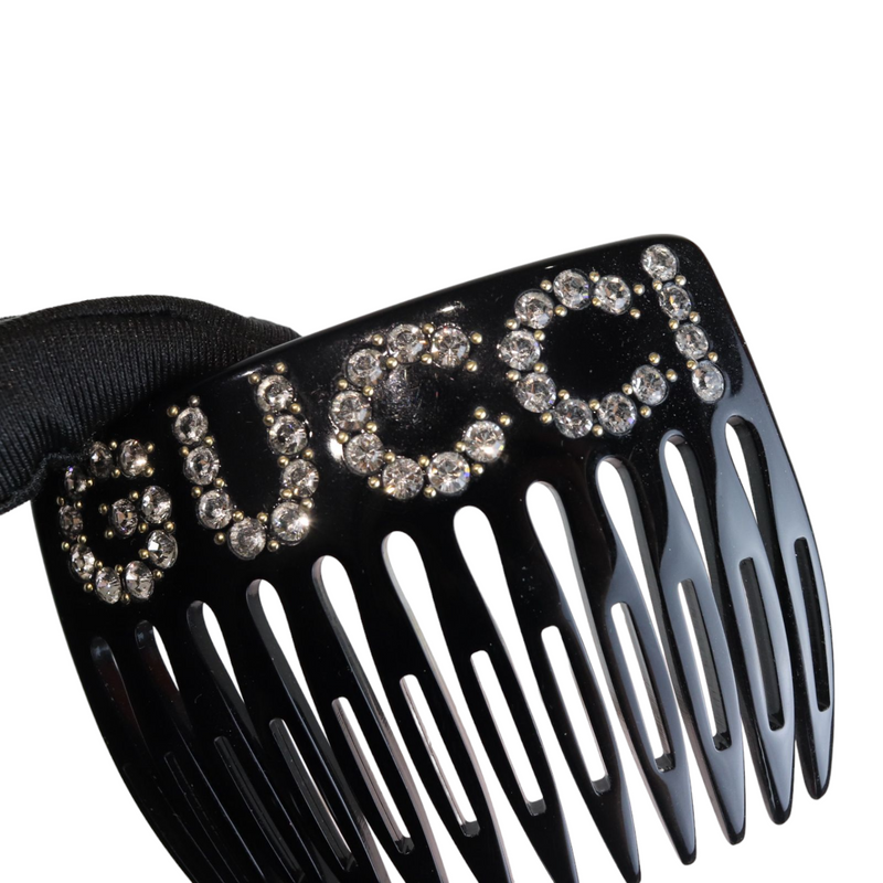 Crystal Embellished Logo Motif Hair Clip in Black