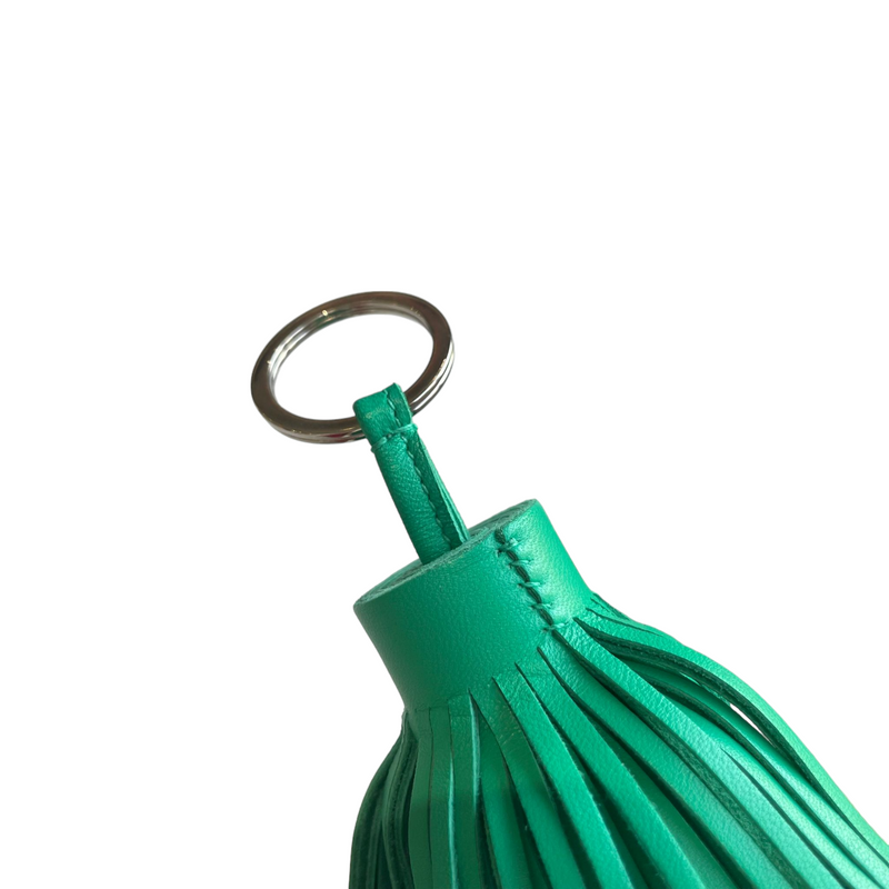 Hermes Leather Carmen Tassel Key Ring Green PHW Bag Religion