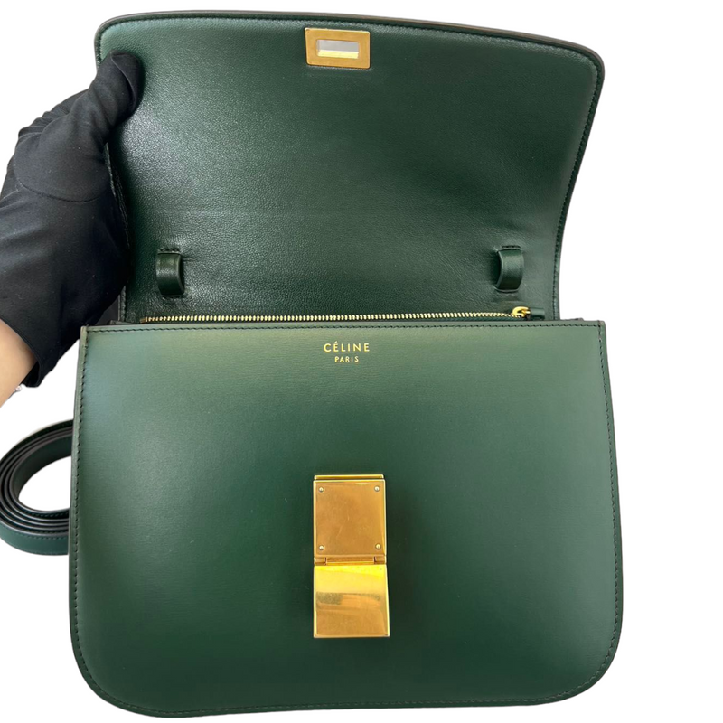 Box Calfskin Medium Classic Box Flap Bag Green GHW